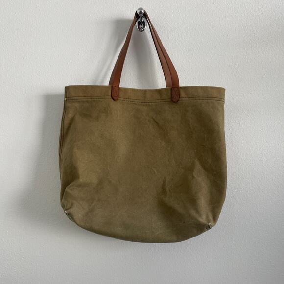 Madewell The Canvas Transport Tote Olive Green Brown Leather Utility School - Picture 2 of 9